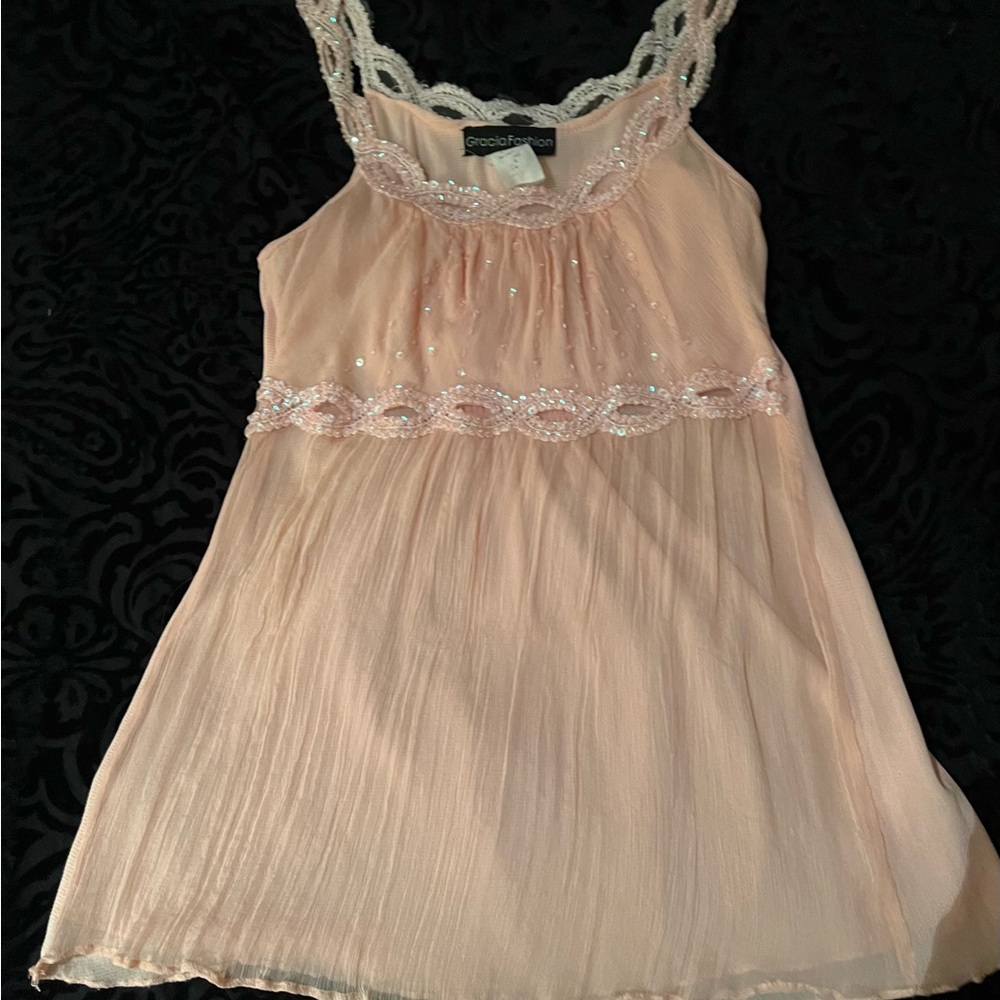 Baby Pink Top with Lace & Sequins